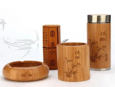 Laser engraving on bamboo bottles