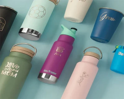 Laser marking on stainless steel cup and bottles Laser marking on stainless steel cup and bottles
